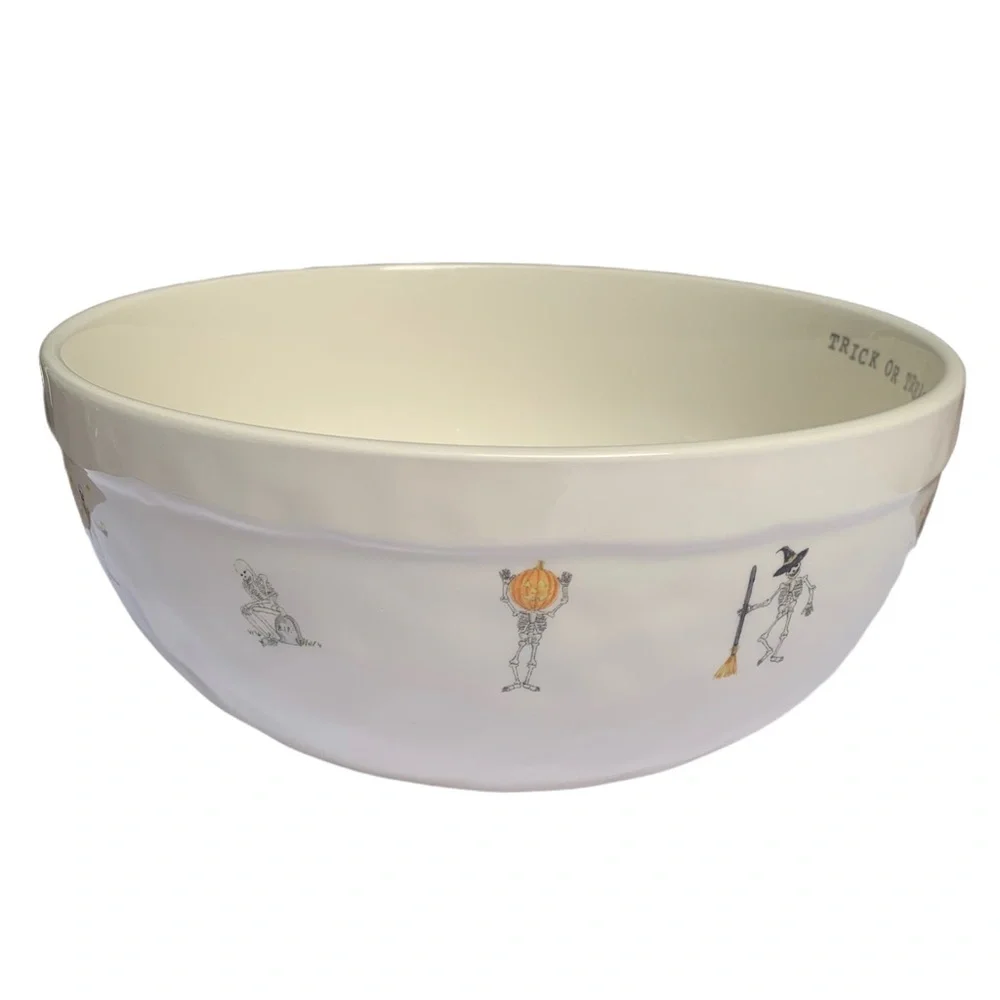 Rae Dunn Halloween Bowl TRICK OR TREAT Dancing Skeletons Dimples 2017 New OG